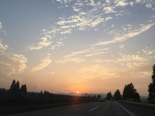 sunset on the road