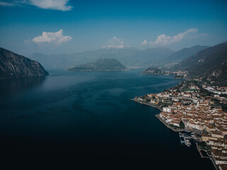 view on the lake from the drone