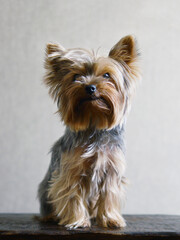 dog yorkshire terrier portrait on gray background