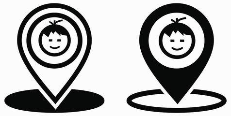 Boy location icon. Geotag the child. Tracking children. Vector graphics.