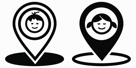 Boy or Gir location icon. Geotag the child. Tracking children. Vector graphics.