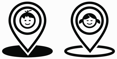 Boy or Gir location icon. Geotag the child. Tracking children. Vector graphics.