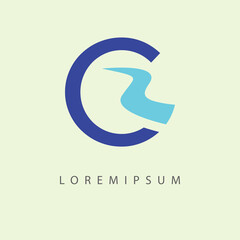 C Letter River Logo Design Template. Curved River Icon Line Art Vector