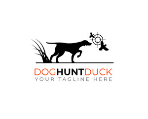 hunter dog showing ready to attack pose with two duck being target aim