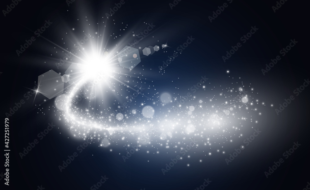Poster comet on a transparent background. bright star. starry beautiful path. shooting star. comet tail. me