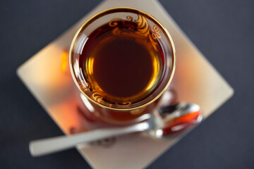 Turkish traditional tea, hot drink. Black tea.