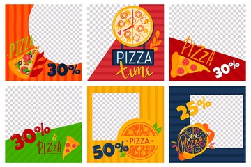 Stories template pizza, successful promotion in social networks, marketing concept, design in cartoon style, vector illustration.