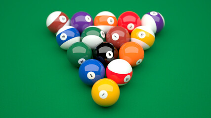 billiard balls on a green background