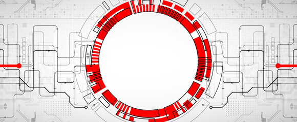 Abstract technology concept. Circuit board, high computer color background. Vector illustration with space for content, web - template, business tech presentation.