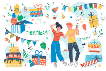 Birthday party concept isolated elements set