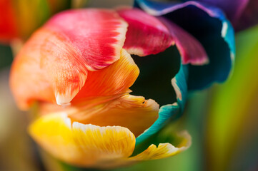 Fototapeta na wymiar Close up of a tulip flower / Floral background, close up of a tulip flower with selective focus.