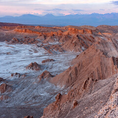 First rays of dawn sunlight  - Valley of the Moon in the Atacama desert - Chile