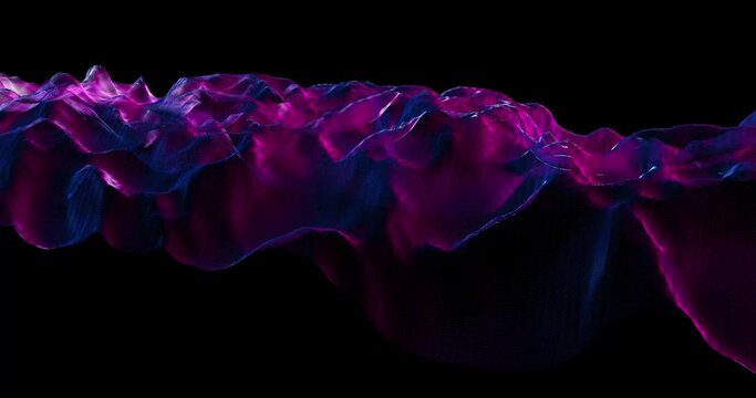 Digital wave in neon bright colors. Data visualization representation in wave form animated in loop. Flow of digital information online as data analysis tool