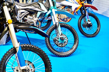 Fototapeta na wymiar Motocross bikes in a sports store