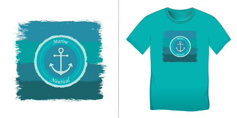 Print on t-shirt colors graphics design, paint and logo anchor, isolated on white background