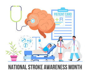 Obraz premium National Stroke awareness month concept vector. Medical event is observed in May. Neurology healthcare, dementia, Alzheimer metaphor. Anatomical science of brain and senses