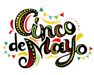 Celebrating card with Cinco De Mayo bright ornate lettering. - 427256569
