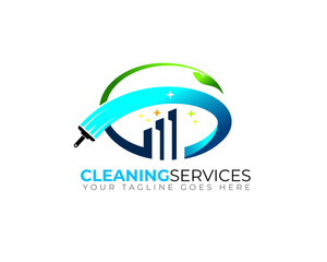 initial letter C G as broom brush trail performing natural ecology cleaning service  