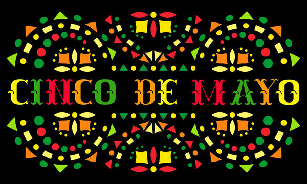 Festive card Cinco De Mayo with Mexican embroidery motif.
