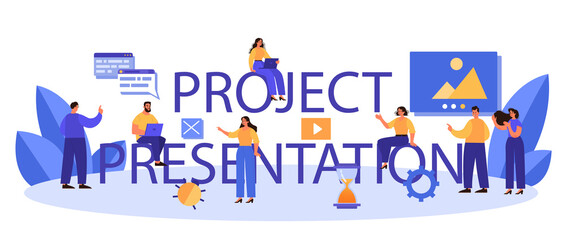 Project presentation typographic header. Project development and presentation