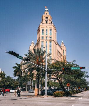 view of the building coral gables Miami Florida people street  