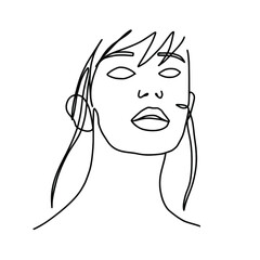 Abstract continuous line drawing. A girl with geometric and organic shapes. Minimal one line illustration.