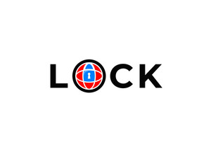 Fototapeta na wymiar global lock logo with padlock and key hole inside earth