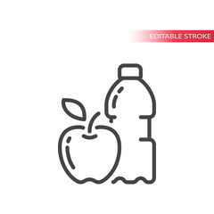 Apple and a water bottle line vector icon. Eating healthy outline symbol, editable stroke.