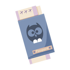 Passport in the cute cover with boarding tickets for the plane. vector cartoon illustration