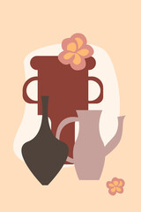 Flower in vase pattern background, Abstract Boho minimalist vase illustration for design nursery wall decor, t shirt print, contemporary poster etc.