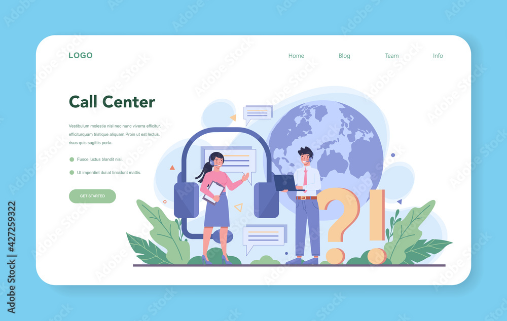 Sticker call center or technical support web banner or landing page