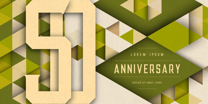 Anniversary emblems celebration logo, 50th birthday vector illustration, with texture background, modern geometric style and colorful polygonal design. 50 Anniversary template design, geometric design