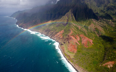 Aerial view of Na Pali Coast in Kauai, Hawaii