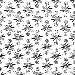Vector seamless pattern with hand drawn floral oriental abstract elements on white background