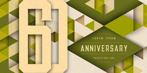 Anniversary emblems celebration logo, 60th birthday vector illustration, with texture background, modern geometric style and colorful polygonal design. 60 Anniversary template design, geometric design