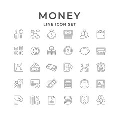 Naklejka na ściany i meble Set line icons of money