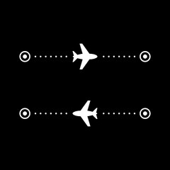 Airplane flight route glyph icon