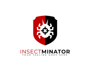 red shiled with image of insect inside