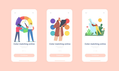 Color Matching Mobile App Page Onboard Screen Template. Professional Designer Characters Working with Palette Wheel