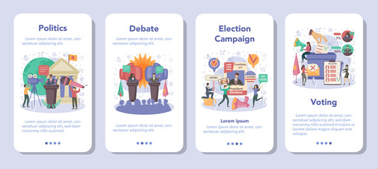 Politician mobile application banner set. Idea of election and governement.