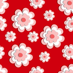3D pink flowers on a colored background. Seamless background. Stylish creative wallpaper.