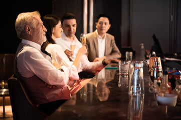 Celebrate to business success with colleagues. Business celebration party with co-worker partner in business marketing team, winner successful startup together