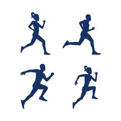Fototapeta na wymiar Runners on sprint men and women. Set of silhouettes. 