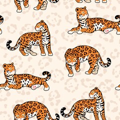 Seamless pattern with jaguar and animal print
