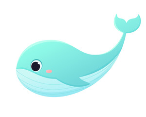 Cute cartoon whale vector illustration. Animals of the ocean. Isolated on white background