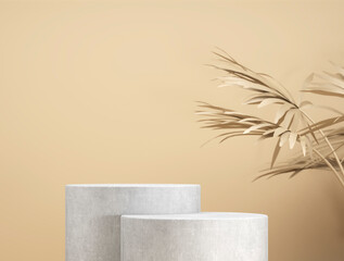 abstract template as presentation stage with leaf in front of background - 3D Illustration