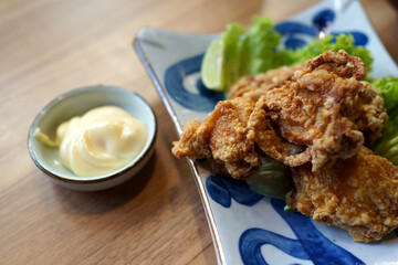 	
Japanese traditional food, Karaage, Fried chicken Japanese style.