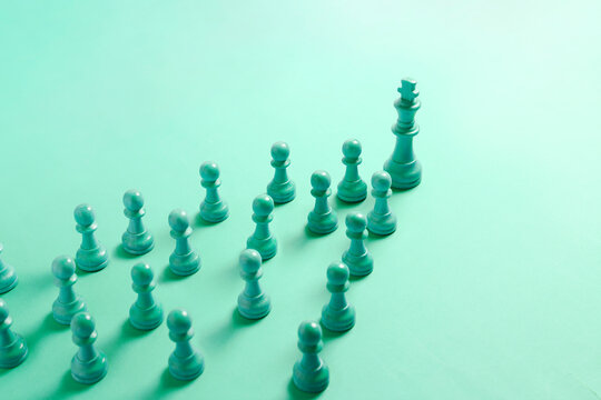 leadership concept with chess king leading pawns