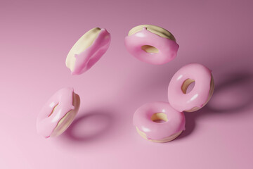 3d render of pink falling donuts