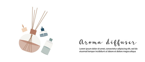 Aromatherapy. Aroma diffuser, essential oil, incense stick. Relaxation, meditation. Vector flat cartoon illustration